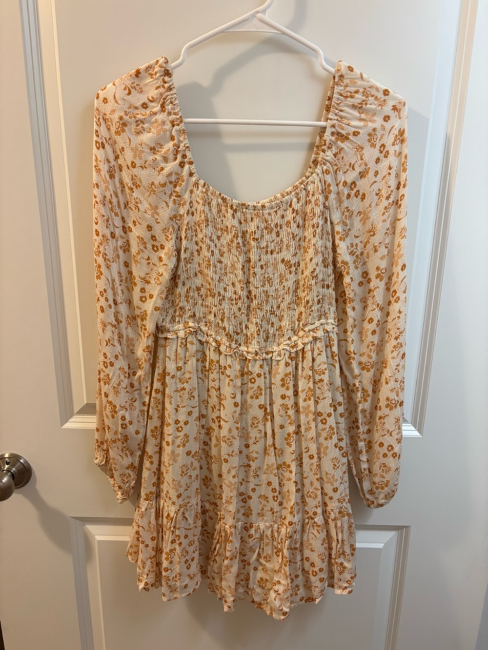 Altar'd State Cream and Mustard Floral Long Sleeve Dress
